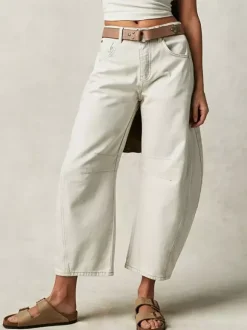 Horseshoe Barrel Jeans For Women - Baggy Wide Leg Washed Denim Trousers With Curved Seam - Spring Streetwear 2026