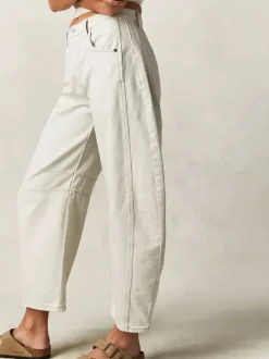 Horseshoe Barrel Jeans For Women - Baggy Wide Leg Washed Denim Trousers With Curved Seam - Spring Streetwear 2026