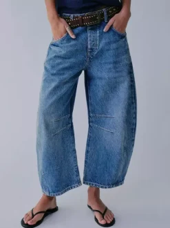 Horseshoe Barrel Jeans For Women - Baggy Wide Leg Washed Denim Trousers With Curved Seam - Spring Streetwear 2026