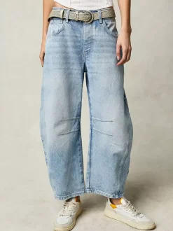 Horseshoe Barrel Jeans For Women - Baggy Wide Leg Washed Denim Trousers With Curved Seam - Spring Streetwear 2026
