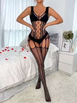 Hosiery Bodystockings Sheer Fishnet See-Through Mesh Rose Lingerie