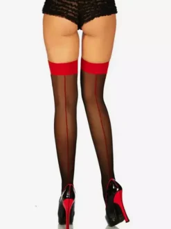 Hosiery Stockings Women Red Two-Tone Sheer Thigh High Stockings
