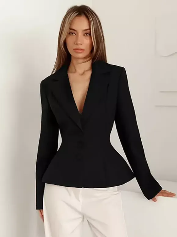 Hourglass Cinched Waist Women's Blazer - Elegant Notched Collar Slim Fit Jacket - Quiet Luxury Spring Business Outfits 2026