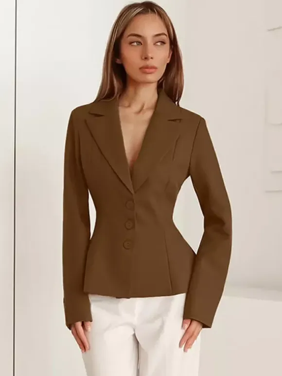 Hourglass Cinched Waist Women's Blazer - Elegant Notched Collar Slim Fit Jacket - Quiet Luxury Spring Business Outfits 2026