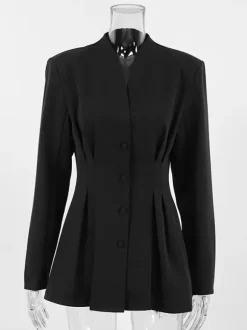 Hourglass Tailored Women's Black Blazer - Structured Shoulder Single-breasted Cinched Jacket - Corporate Core Casual Workwear Outer 2026