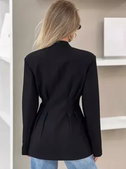 Hourglass Tailored Women's Black Blazer - Structured Shoulder Single-breasted Cinched Jacket - Corporate Core Casual Workwear Outer 2026
