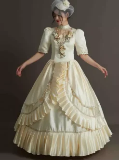 Hunter Green Retro Tudor Dress Costumes Ruffles Polyester Hat Women's Marie Antoinette Costume Retro Party Prom Dress