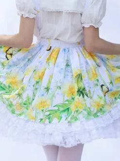Idol clothes Lolita SK Angel Beats Ruffles As Image Floral Print Lolita Skirts