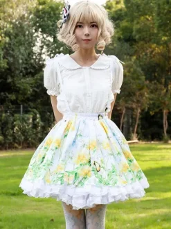 Idol clothes Lolita SK Angel Beats Ruffles As Image Floral Print Lolita Skirts