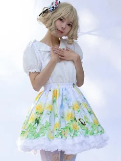 Idol clothes Lolita SK Angel Beats Ruffles As Image Floral Print Lolita Skirts
