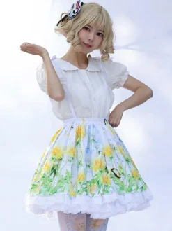 Idol clothes Lolita SK Angel Beats Ruffles As Image Floral Print Lolita Skirts