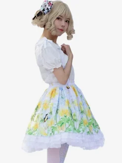 Idol clothes Lolita SK Angel Beats Ruffles As Image Floral Print Lolita Skirts