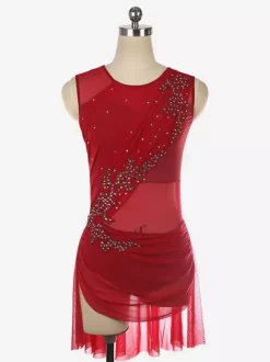 Illusion Nude Mesh Sleeveless Skating Dress Rhinestone Performance Apparel