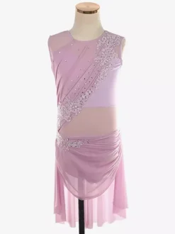 Illusion Nude Mesh Sleeveless Skating Dress Rhinestone Performance Apparel