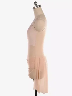 Illusion Nude Mesh Sleeveless Skating Dress Rhinestone Performance Apparel