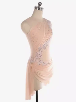 Illusion Nude Mesh Sleeveless Skating Dress Rhinestone Performance Apparel