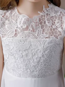 Ivory Flower Girl Dress Lace Jewel Neck Short Sleeves Kids Birthday Party Dresses