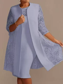 Ivory Mother Dress Lace Satin Half Sleeves Overcoat Jewel Neck Sleeveless Sheath Short Wedding Guest Dresses Outfit Free Customization
