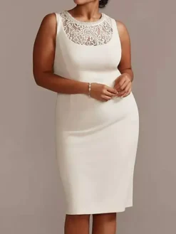 Ivory Mother Dress Lace Satin Half Sleeves Overcoat Jewel Neck Sleeveless Sheath Short Wedding Guest Dresses Outfit Free Customization
