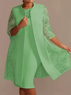 Ivory Mother Dress Lace Satin Half Sleeves Overcoat Jewel Neck Sleeveless Sheath Short Wedding Guest Dresses Outfit Free Customization
