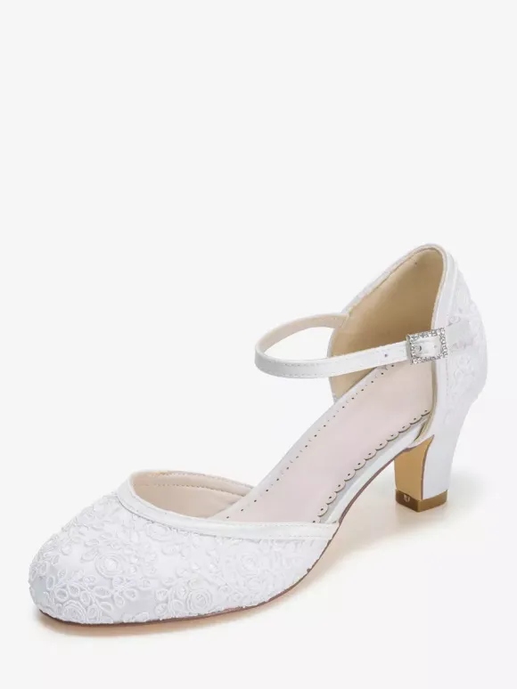 Ivory Vintage Wedding Shoes Round Toe Chunky Heel Bridal Shoes