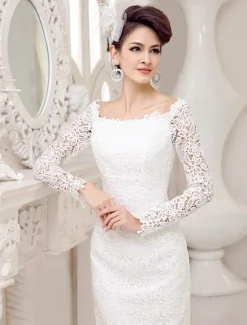 Ivory Wedding Dress Lace Long Sleeve Knee Length Bridal Dress Free Customization
