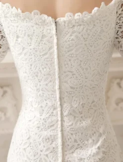 Ivory Wedding Dress Lace Long Sleeve Knee Length Bridal Dress Free Customization