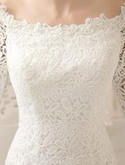 Ivory Wedding Dress Lace Long Sleeve Knee Length Bridal Dress Free Customization
