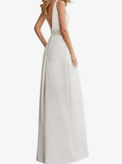 Ivory Wedding Jumpsuit V-Neck Ankle Length Sleeveless Stretch Crepe Zipper Cut Out Bridal Jumpsuits Free Customization