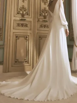 Ivory Boho Mermaid Wedding Dress With Train A-Line Long Sleeves Jewel Neck Backless Bridal Gowns Free Customization