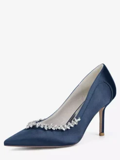 Ivory Bridal Shoes Pointed Toe Rhinestones Slip On High Heel Pumps