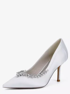 Ivory Bridal Shoes Pointed Toe Rhinestones Slip On High Heel Pumps