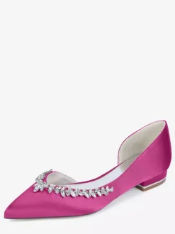Ivory Flat Wedding Shoes Satin Pointy Toe Rhinestones Bridal Shoes