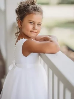 Ivory Flower Girl Dresses Jewel Neck Sleeveless Ankle-Length Princess Silhouette Butterfly Formal Kids Pageant Dresses Free Customization