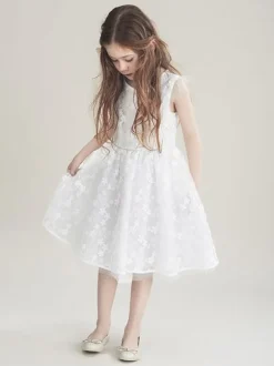 Ivory Short Sleeves Lace Sweet Wedding Flower Girl Dress Kids Party Dress