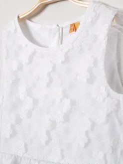Ivory Short Sleeves Lace Sweet Wedding Flower Girl Dress Kids Party Dress