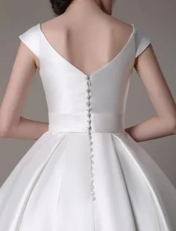 Ivory Short Wedding Dresses 2026 Satin Knee Length Bow Sash Retro Bridal Dress Free Customization