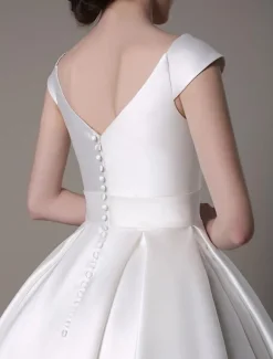 Ivory Short Wedding Dresses 2026 Satin Knee Length Bow Sash Retro Bridal Dress Free Customization