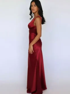 Ivory V Neck Satin Maxi Dress For Women Elegant Formal Style