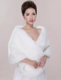Ivory Wedding Wrap Faux Fur Sleeveless Open Front Bridal Shawl