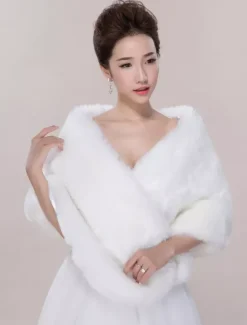 Ivory Wedding Wrap Faux Fur Sleeveless Open Front Bridal Shawl