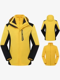 Jacket For Men Color Block Zipper Polar Fleece Stylish