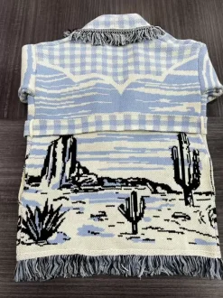 Jacquard Cardigans Tassel Trim Belted Nature Inspired Boho Sweater