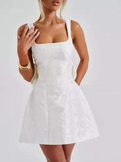 Jacquard Coquette Mini Dress For Women - Barbiecore Big Bow Back Sleeveless A Line - Summer Birthday Party Outfits 2026