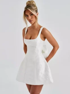 Jacquard Coquette Mini Dress For Women - Barbiecore Big Bow Back Sleeveless A Line - Summer Birthday Party Outfits 2026