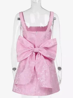 Jacquard Coquette Mini Dress For Women - Barbiecore Big Bow Back Sleeveless A Line - Summer Birthday Party Outfits 2026