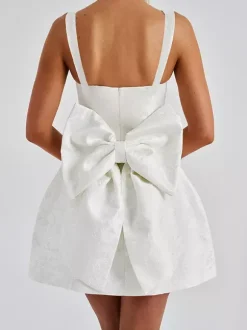 Jacquard Coquette Mini Dress For Women - Barbiecore Big Bow Back Sleeveless A Line - Summer Birthday Party Outfits 2026