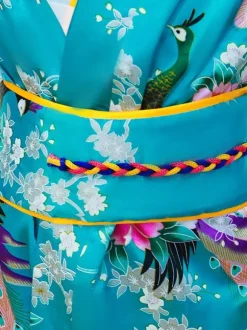 Japanes Costumes Kid's Kimono Cyan Blue Polyester Dress Oriental Women's Set Holidays Costumes