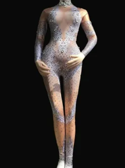 Jazz Dance Costume Women Sexy Jumpsuit Long Sleeve Night Club Wear
