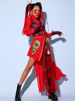 Jazz Dance Costumes For Women Polyester Apron Jumpsuit Sash 3-Piece Set Dancing Wear